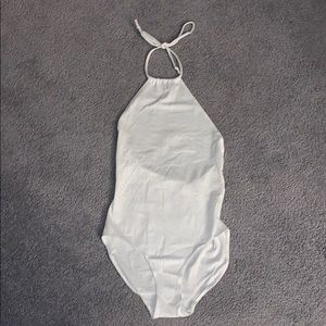 cotton spandex high neck halter bodysuit (white)